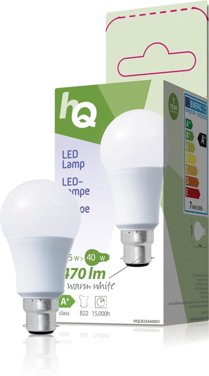 HQ LED Lampe [B22-Sockel, 6,5 Watt (40 Watt), 470 Lumen]